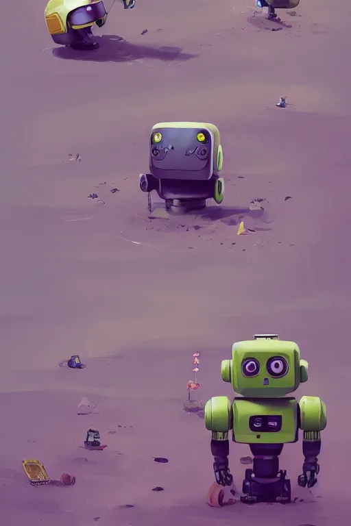 Prompt: Cute little robot lost in the beach art style by Simon Stålenhag, , trending on artstation, artstationHD, artstationHQ, 4k, 8k