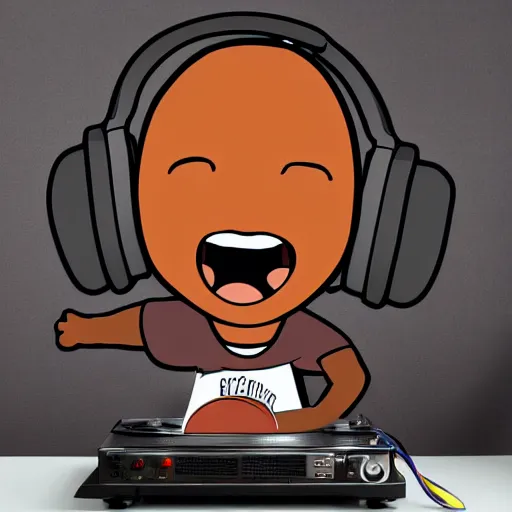 Image similar to svg sticker of a Dancing-Cleveland Brown, at a rave, spinning records, giant headphones rocking out, wearing headphones, huge speakers, dancing, rave, DJ, spinning records, digital art, amazing composition, rule-of-thirds, award-winning, trending on artstation, featured on deviantart