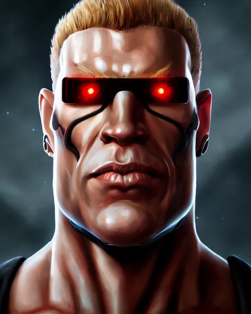 Image similar to cyborg duke nukem portrait, epic, cinematic, artstation, ismail inceaglu