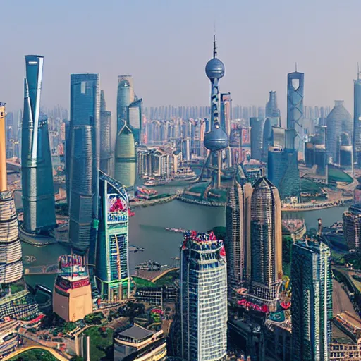 Prompt: panoramic view of shanghai