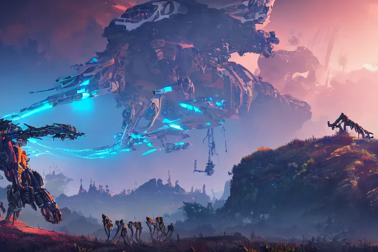 Image similar to tideripper machine mecanical creature robot of horizon forbidden west horizon zero dawn bioluminiscence global illumination ray tracing hdr fanart arstation by ian pesty and alena aenami artworks in 4 k