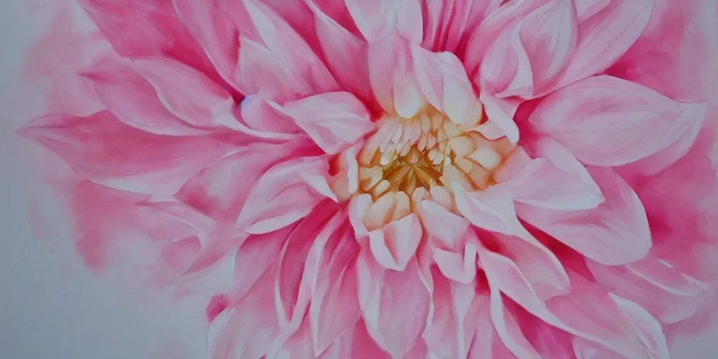 Image similar to a pastel creamy pink dahlia blossom, watercolor, artstation, moody