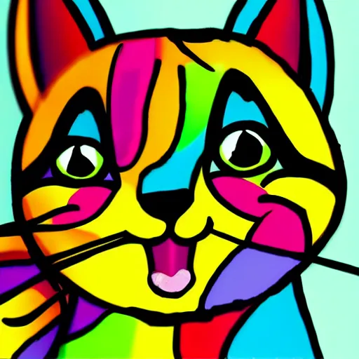 Image similar to rainbow excited smiling kitten. pop art
