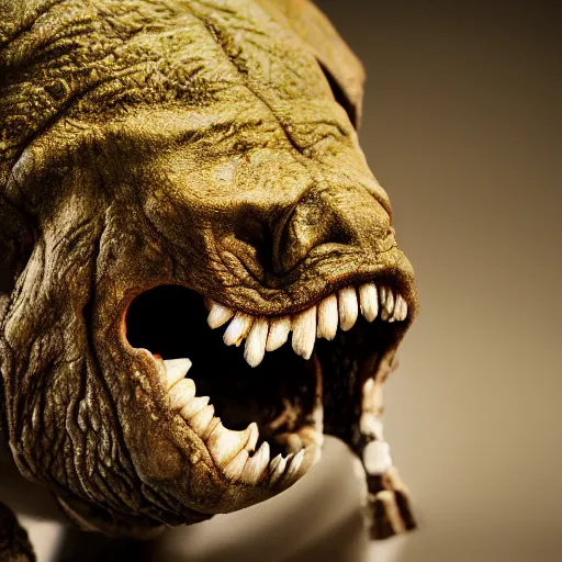 Image similar to rancor eating a bone, moody lighting, shallow depth of field,