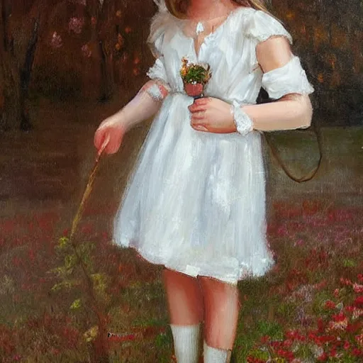 Image similar to portrait of girl dressed in white clothes countryside country style country house fantasy character portrait painting