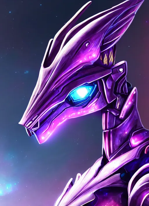 Image similar to cinematic goddess close shot, cosmic sized beautiful stunning elegant hot giant robot mecha female dragon, sharp cyborg dragon head, sharp metal ears, led glowing purple eyes, smooth fuschia skin, smooth silver armor, floating in space, epic proportions, epic scale, macro furry, furry art, dragon art, goddess art, giantess art, warframe fanart, furaffinity, octane