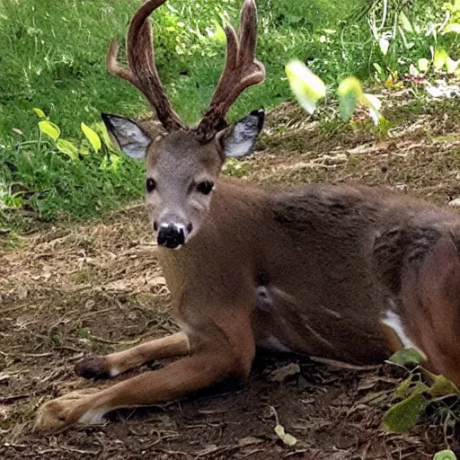 Prompt: trail cam footage of Nicolas Sarkozy sat on a deer