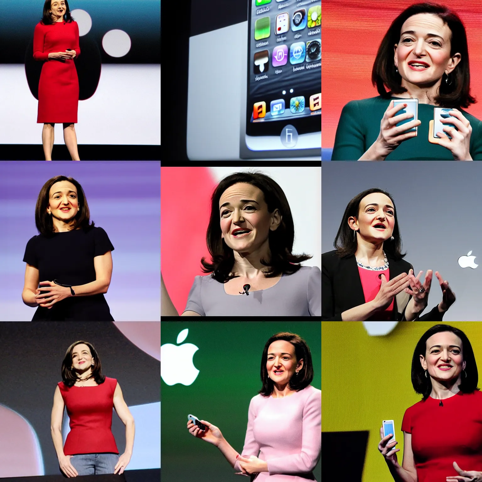 Prompt: Sheryl Sandberg announces the iPod at Apple Keynote