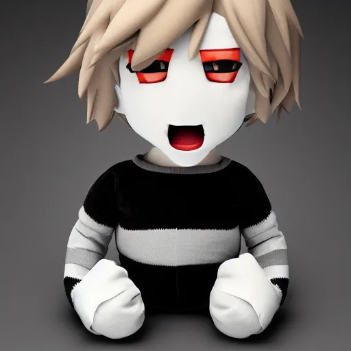 Image similar to cute fumo plush of a boy who appears in the mirror when you utter his name three times at midnight, menacing amorphous dark creature, black and white, horror, caustics, vray