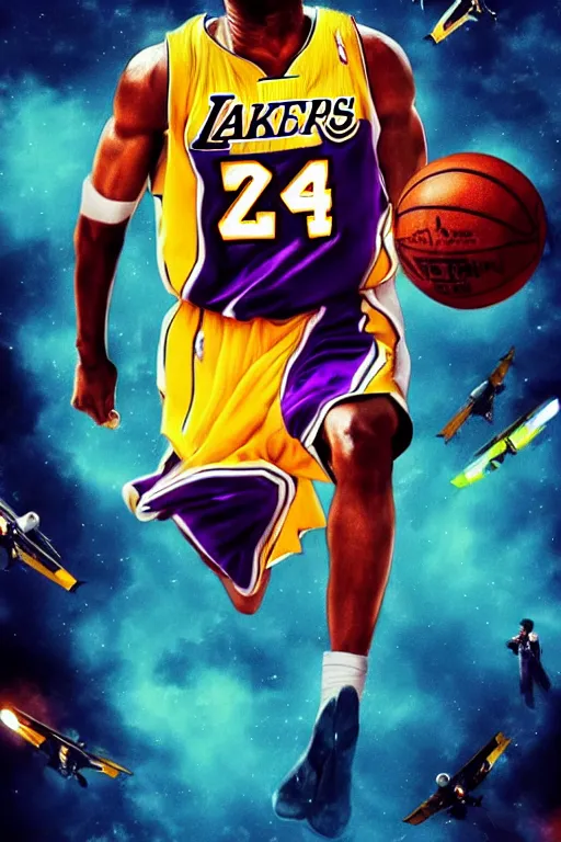 Prompt: movie poster ( the pilot ), helicopter, kobe bryant wearing aviator goggles, fan art, concept art, vibrant, calabasa hills, explosions