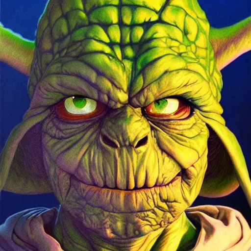 Prompt: ultra realistic portrait painting of skeletor as yoda, art by akira toriyama, 4 k, dragon ball artstyle, cel shaded, highly detailed, epic lighting