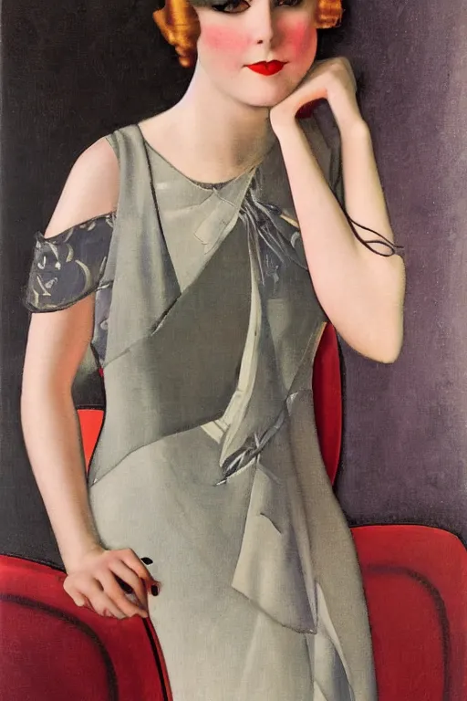 Image similar to a oil painting depicting a Jazz Age high society figure, 1920s style, smooth, highly detailed, high contrast, Coles Phillips, Dean Cornwell, JC Leyendecker, 8K