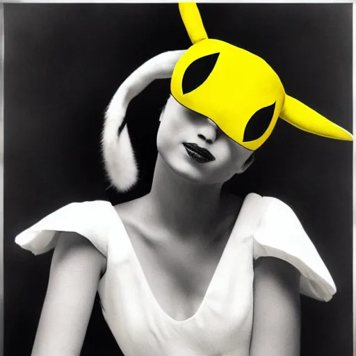 Image similar to elegant woman dressed up as pikachu, art photo by Annie Liebovitz and Frantisek Drtikol, digital photo, clean, sharp, smooth, glossy photo