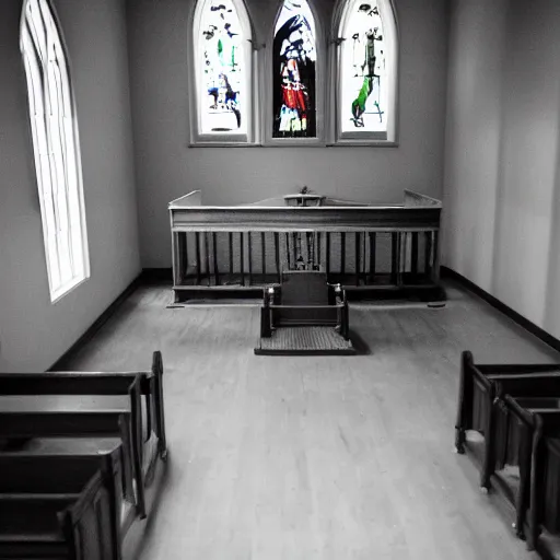 Image similar to creepy church nursery liminal space, dark photograph
