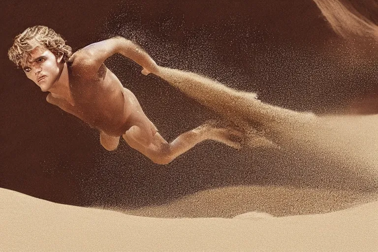 Prompt: “anakin skywalker diving into a pool full of sand, 8k, digital masterpiece, wind blown sand”