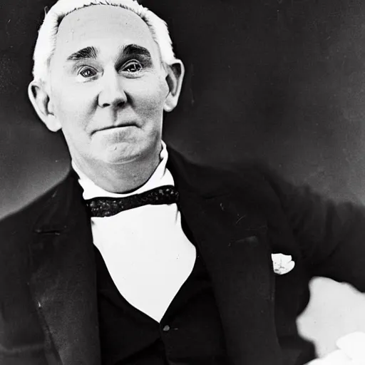 Prompt: An 1840\'s photograph of Roger Stone in a dress