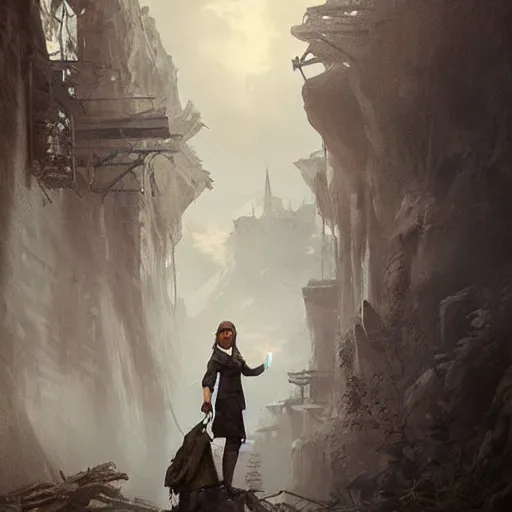 Image similar to a woman wearing a white blouse with short sleeves and hobo gloves, Matte painting , detailed painting, greg rutkowski