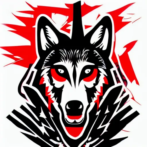 Image similar to vector illustration of a wolf with a mohawk gang tag graffiti, red and black, punk, spray smudge, masterpiece, banksy