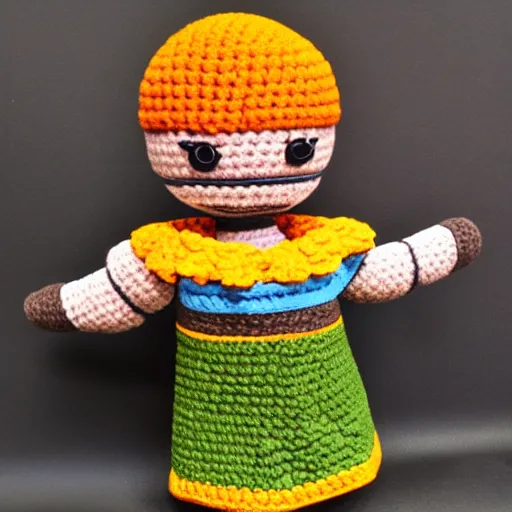 Prompt: amigurumi crocheted toy of the statue of david by michelangelo