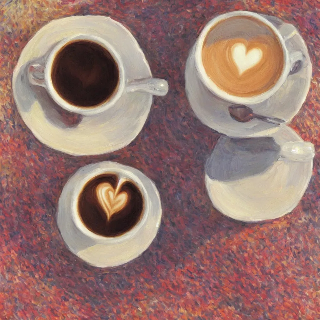 Image similar to a beautiful painting of a close up cup of coffee that says I Love You in the style of Monet