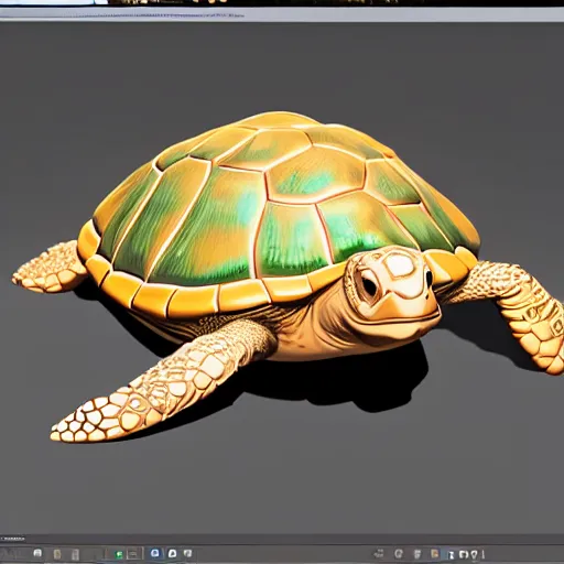 Image similar to super detailed 3 d model of a turtle character portrait rendered in cinema 4 d