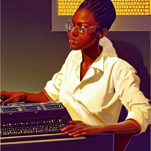 Prompt: detailed portrait of a retro computer, interior, filigree ornaments, artstation, upstage lighting, syd mead, in africa, cinematic