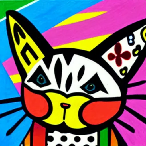 Image similar to romero britto painting of a cat