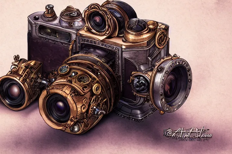 Prompt: a steampunk camera film by artgerm, hyper detailed, trending on artstation