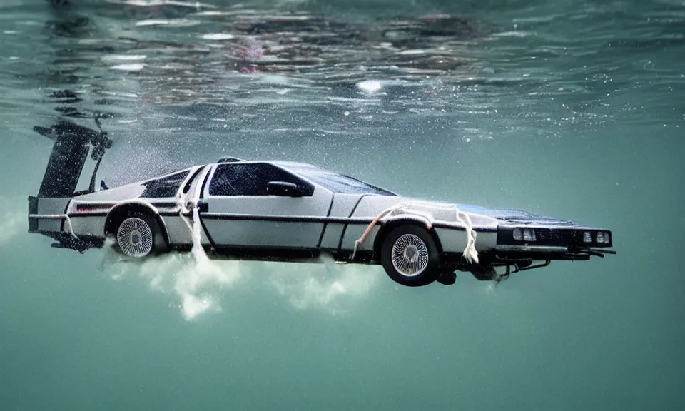 Image similar to photo of a delorean swimming underwater