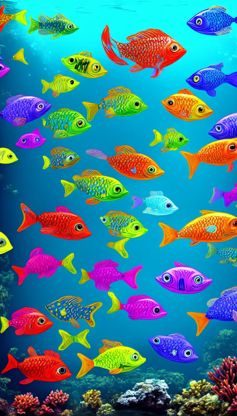 Image similar to highly detailed photo of beautiful colorful fishes under water, hyper realistic, concept art, 8 k detail post - processing