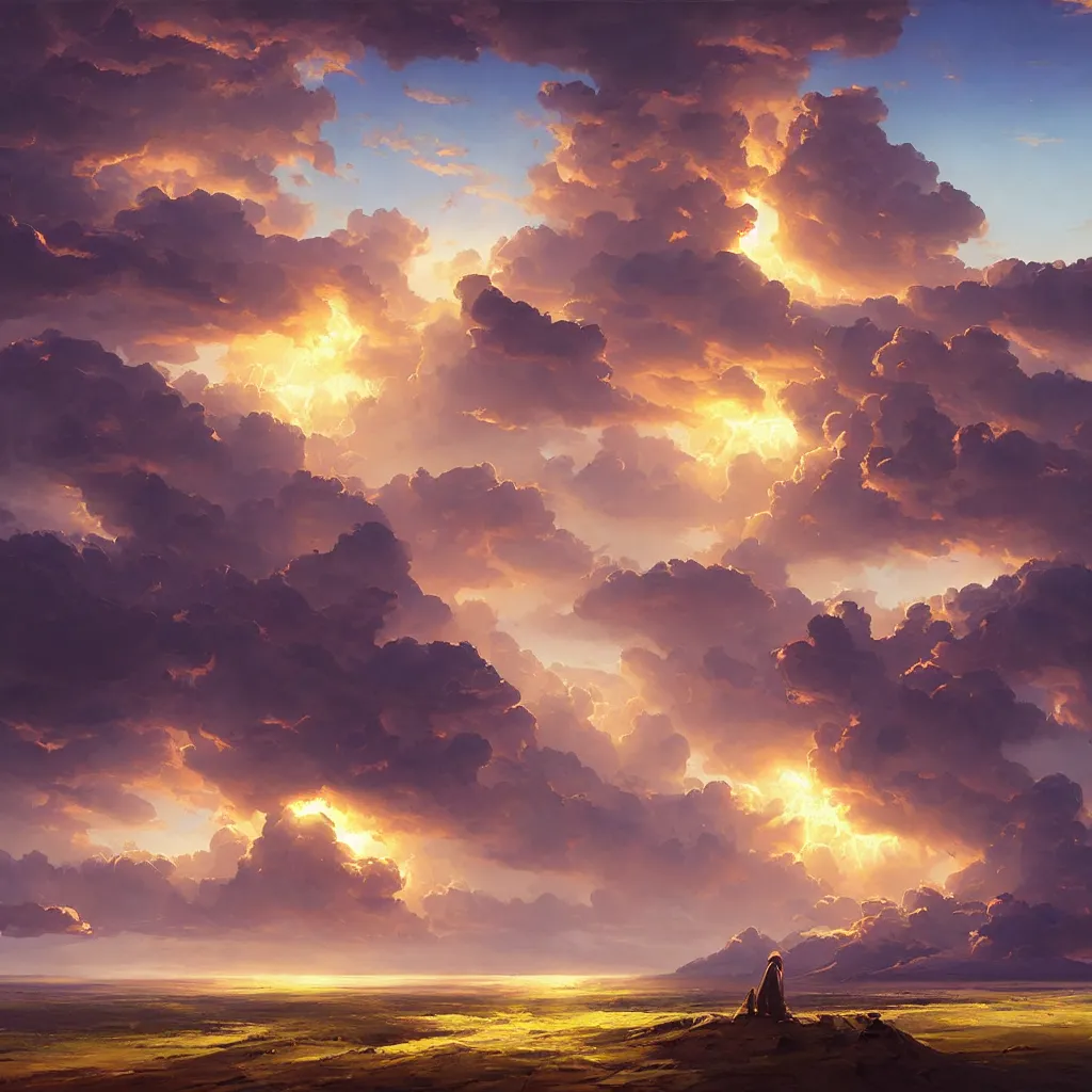 Image similar to a sending down [ of the revelation ] from him who created the earth and the lofty heavens, overdetailed art, by greg rutkowski, by rhads, sharp focus