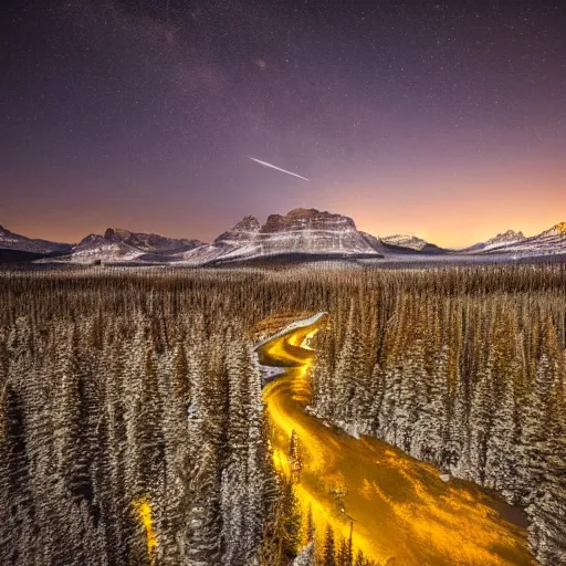 Prompt: a highly detailed photo of alberta wilderness at night, 4 k high - resolution photograph, ultra detail, hd photo