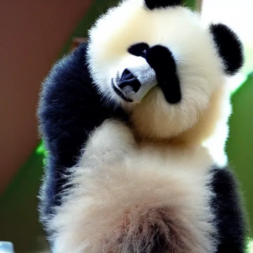 Image similar to the fluffiest featheriest parrot panda ever