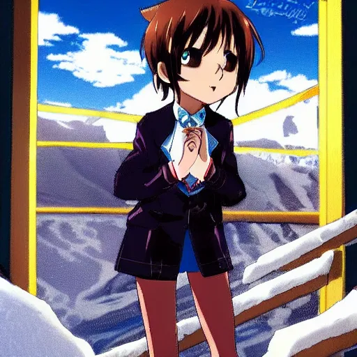 Prompt: haruhi standing in the artic