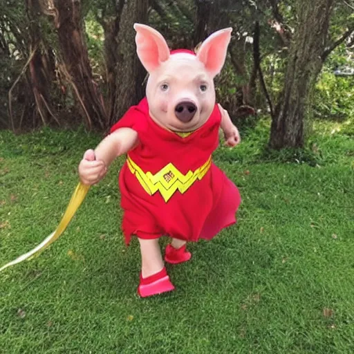 Image similar to Piglet dressed as wonder woman