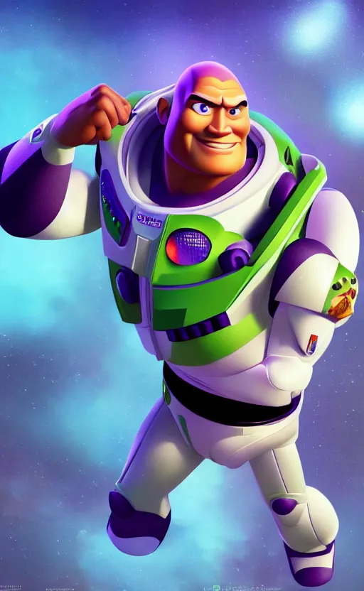 Image similar to dwayne johnson as buzz lightyear, dynamic lighting, photorealistic fantasy concept art, trending on art station, stunning visuals, creative, cinematic, ultra detailed