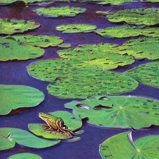 Image similar to !!! sticker!!! a frog in the water lily, white background, highly detailed, digital art, matte painting, sharp focus, matte painting, by isaac levitan, monet, asher brown durand,