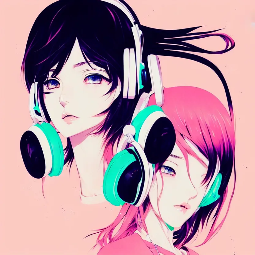 Prompt: girl with headphones, very anime!!! anime!! intricate details, aesthetically pleasing pastel colors, art by conrad roset and ilya kuvshinov