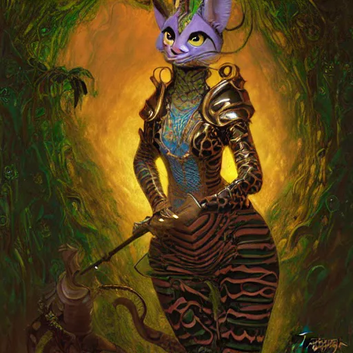 Prompt: a portrait of a female snake wearing ornate plastic armor at night in a dark forest. zootopia fursona furaffinity furry art detailed face painting by roger dean and gaston bussiere craig mullins jc leyendecker gustav klimt artgerm greg rutkowski furry