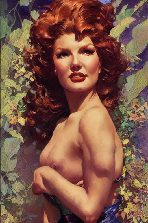 Image similar to Rita Hayworth portrait, fantasy, elegant, intricate, by Stanley Artgerm Lau, greg rutkowski, thomas kindkade, alphonse mucha, loish, norman Rockwell