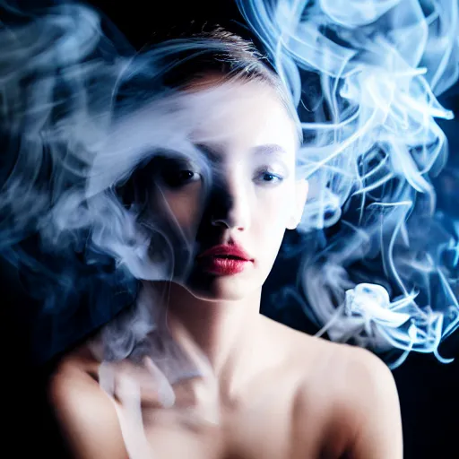 Prompt: woman character made of smoke, elegant, beautiful, 8 k, hyper real photo