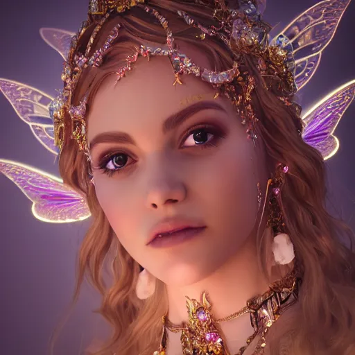 Image similar to portrait of fairy princess, glowing, ornate and intricate jewelry, jaw dropping beauty, glowing background lighting, white accent lighting, hyper detailed, fairy tale, 4 k octane render