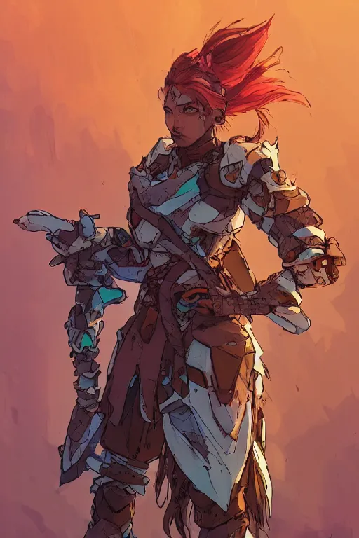 Image similar to combination suit armor aloy horizon forbidden west horizon zero dawn robot ninja mask helmet backpack tribal, art gta 5 comics, official fanart behance hd artstation by jesper ejsing, by rhads, makoto shinkai and lois van baarle, ilya kuvshinov, ossdraws radiating a glowing aura cgi rtx 2 0 2 2