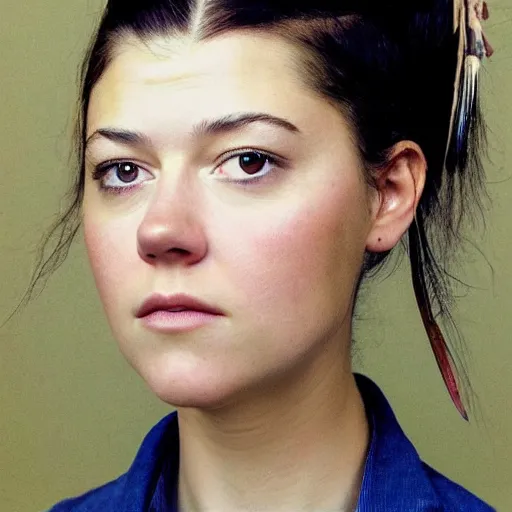 Prompt: a masterpiece portrait photo of a beautiful young woman who looks like a native american mary elizabeth winstead, symmetrical face