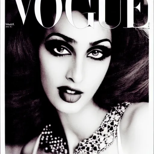Prompt: a beautiful professional photograph by hamir sardar, herb ritts and ellen von unwerh for the cover of vogue magazine of a beautiful and unusually attractive moroccan female fashion model looking at the camera in a flirtatious way, hasselblad 5 0 mm f 1. 8 lens