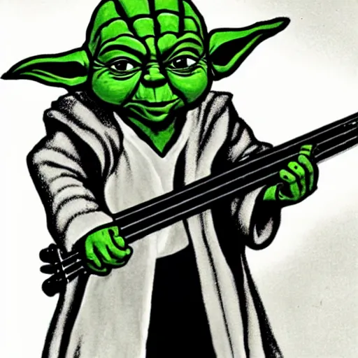 Prompt: Jedi master yoda playing bass guitar