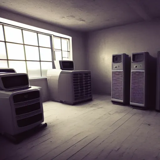 Prompt: An abandoned room with old computers. This place is really scary. Unreal engine octane render hyper realistic