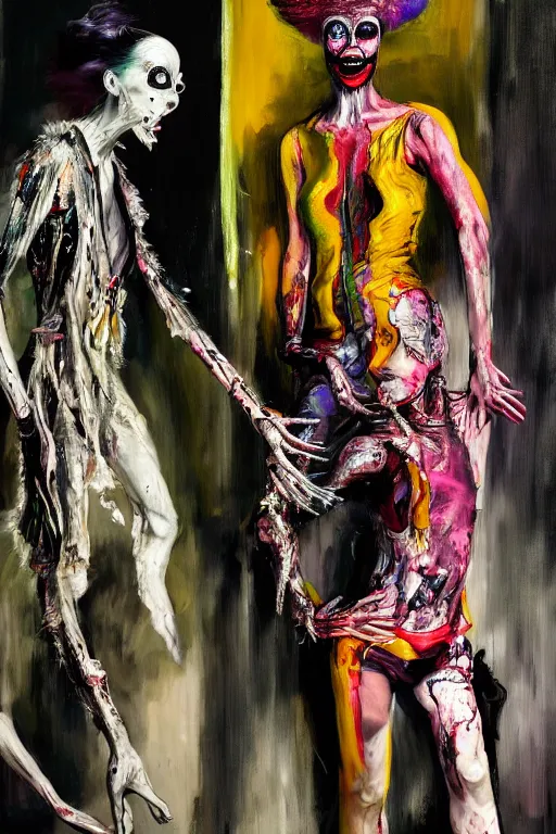 Image similar to crazy fashion catwalk, freak show, one model, crazy clothes, biopunk style, horror, hauntingly surreal, highly detailed painting by francis bacon, edward hopper, adrian ghenie, gerhard richter, and james jean soft light 4 k