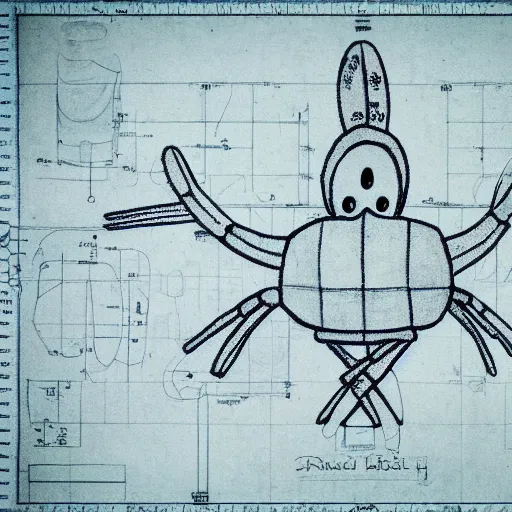 Image similar to mr krabs as a blueprint by leonardo davinci