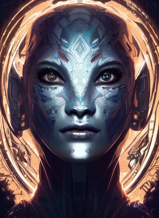 Image similar to symmetry!! portrait of silver alien in the style of horizon zero dawn, machine face, intricate, elegant, highly detailed, digital painting, artstation, concept art, smooth, sharp focus, illustration, art by artgerm and greg rutkowski and alphonse mucha, 8 k